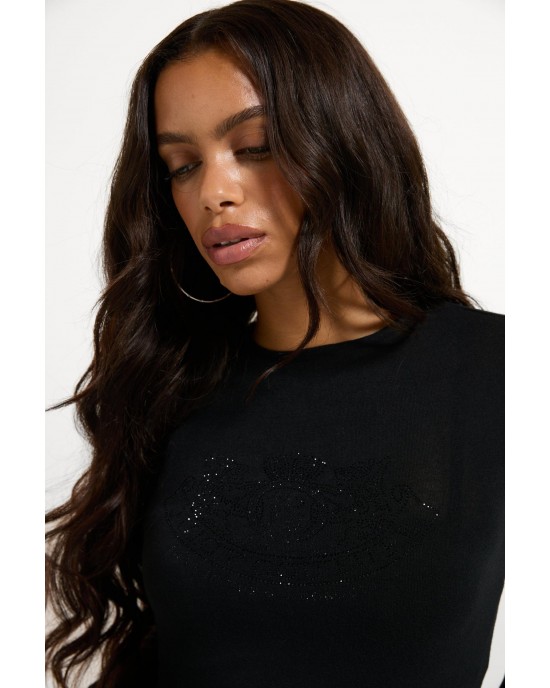 Juicy Couture Diamanté Dog Crest Long Sleeve Black Μπλούζα