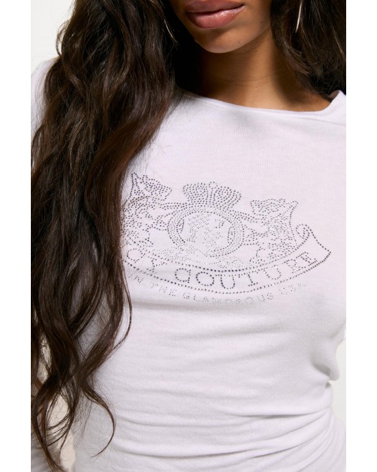 Juicy Couture Diamanté Dog Crest Long Sleeve White Μπλούζα