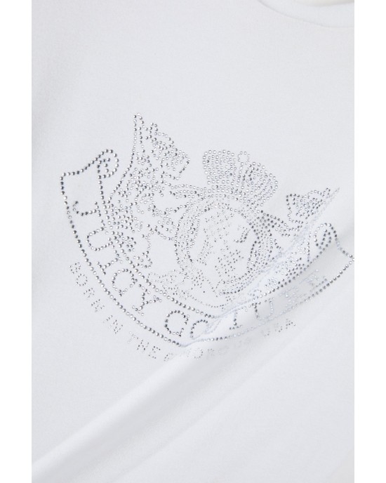 Juicy Couture Diamanté Dog Crest Long Sleeve White Μπλούζα