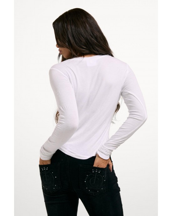 Juicy Couture Diamanté Dog Crest Long Sleeve White Μπλούζα