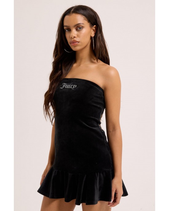 Juicy Couture Ruffle Bandeau Velour Black Φόρεμα