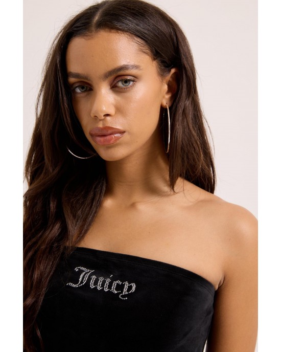 Juicy Couture Ruffle Bandeau Velour Black Φόρεμα
