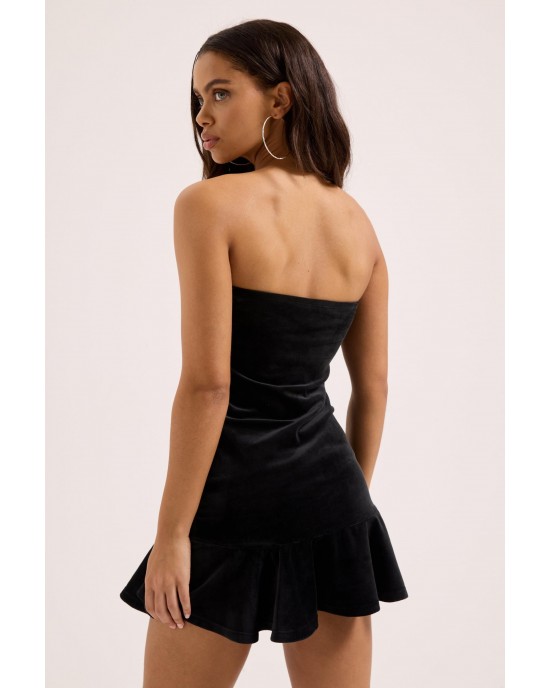 Juicy Couture Ruffle Bandeau Velour Black Φόρεμα