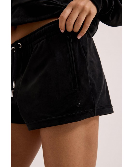 Juicy Couture Black Tamia Velour Outline Diamante Σορτς