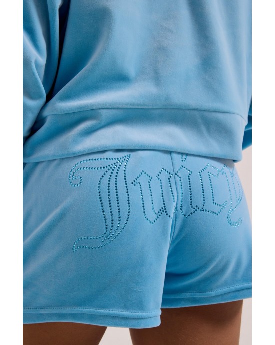 Juicy Couture Sky Blue Tamia Velour Outline Diamante Σορτς