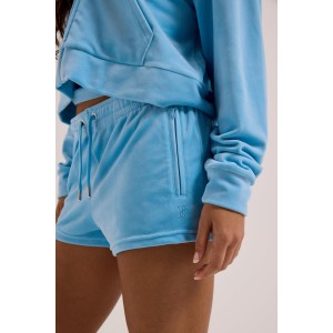 Juicy Couture Sky Blue Tamia Velour Outline Diamante Σορτς
