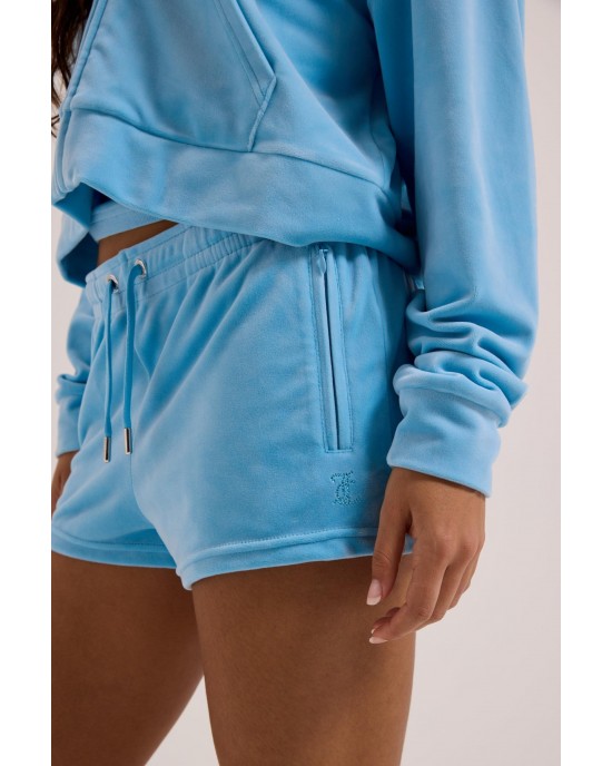 Juicy Couture Sky Blue Tamia Velour Outline Diamante Σορτς