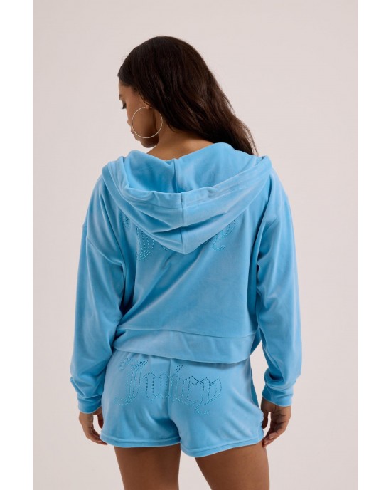 Juicy Couture Sky Blue Tamia Velour Outline Diamante Σορτς