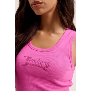 Juicy Couture Super Pink Ribbed Diamante Racer Vest Μπλούζα