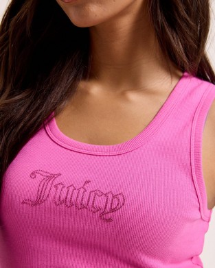 Juicy Couture Super Pink Ribbed Diamante Racer Vest Μπλούζα
