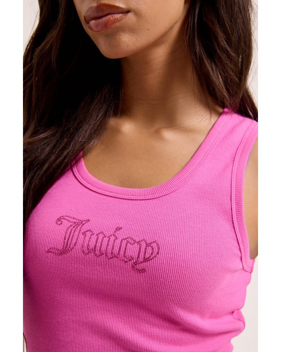 Juicy Couture Super Pink Ribbed Diamante Racer Vest Μπλούζα