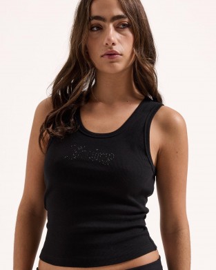 Juicy Couture Black Ribbed Diamante Racer Vest Μπλούζα