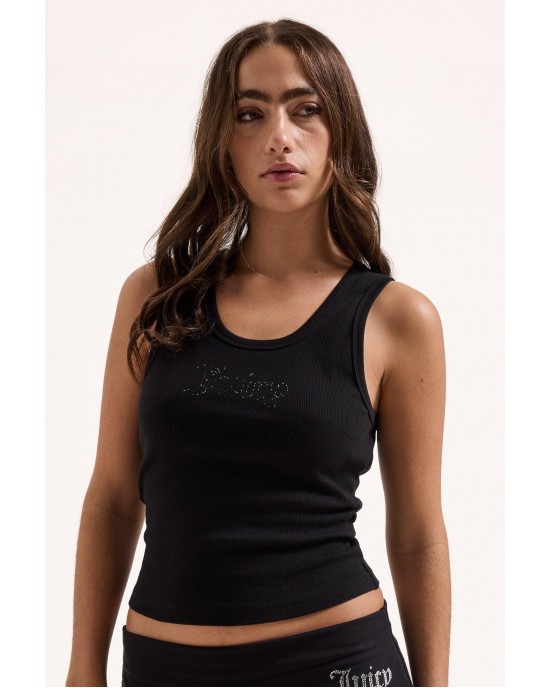 Juicy Couture Black Ribbed Diamante Racer Vest Μπλούζα