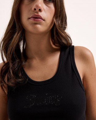 Juicy Couture Black Ribbed Diamante Racer Vest Μπλούζα