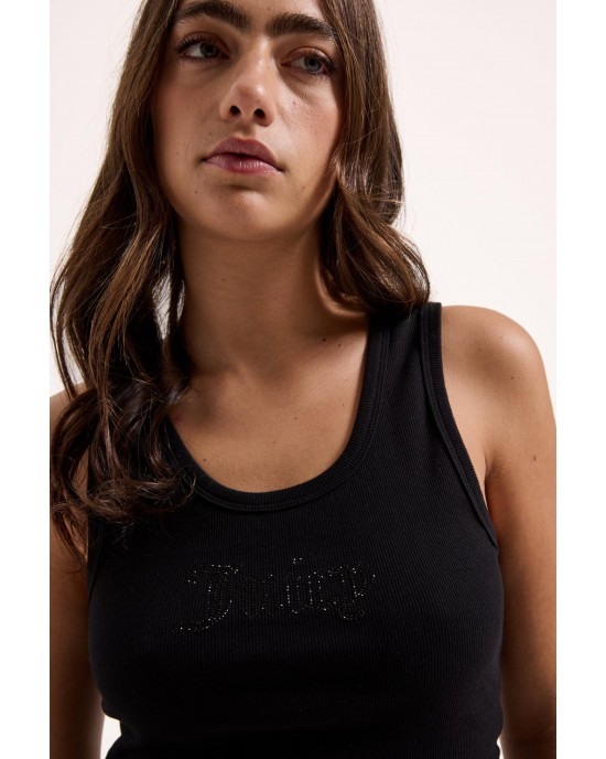 Juicy Couture Black Ribbed Diamante Racer Vest Μπλούζα