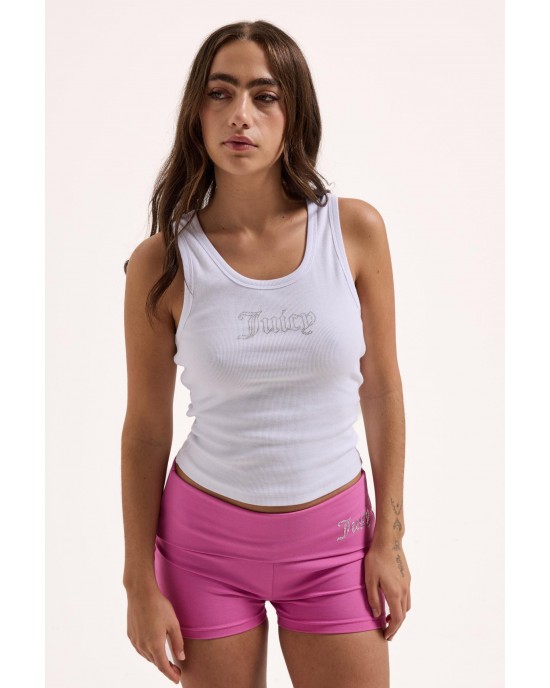 Juicy Couture White Ribbed Diamante Racer Vest Μπλούζα