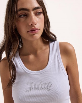 Juicy Couture White Ribbed Diamante Racer Vest Μπλούζα
