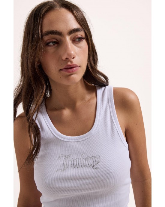 Juicy Couture White Ribbed Diamante Racer Vest Μπλούζα