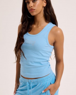 Juicy Couture Sky Blue Ribbed Diamante Racer Vest Μπλούζα