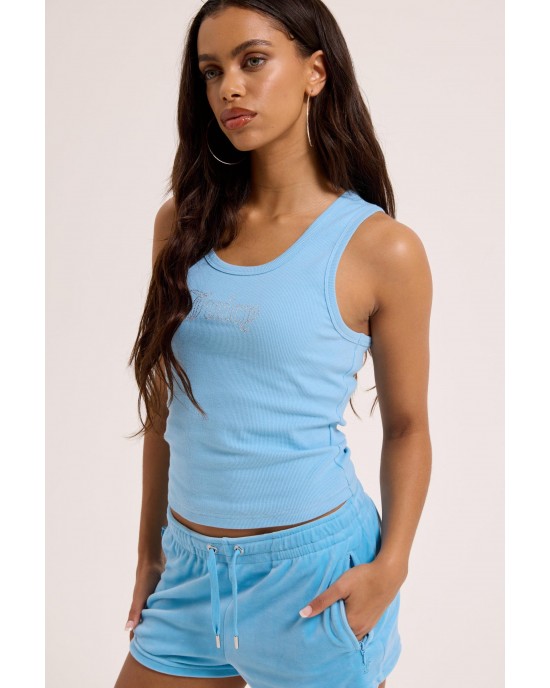 Juicy Couture Sky Blue Ribbed Diamante Racer Vest Μπλούζα