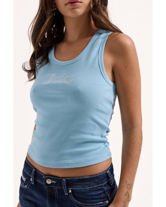 Juicy Couture Sky Blue Ribbed Diamante Racer Vest Μπλούζα