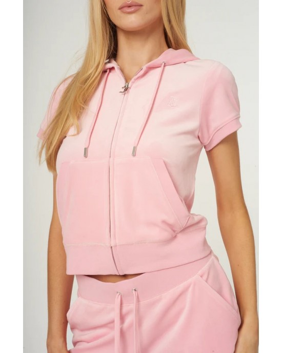 Juicy Couture Candy Pink Chadwick Classic Velour Short Sleeved Ζακέτα Φόρμας