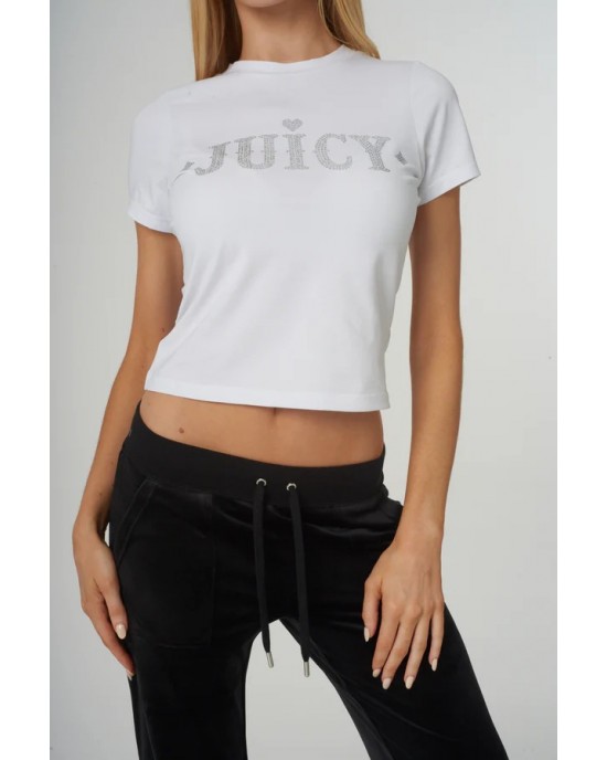 Juicy Couture Rodeo White Diamante Fitted T-shirt Μπλούζα