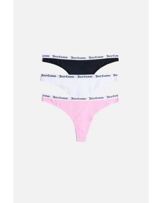 Juicy Couture Pack Of 3 Multi Cotton Branded Waisteband Thongs