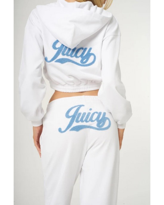 Juicy Couture White Kylian Cropped Loose Fit Retro Logo Ζακέτα Φόρμας