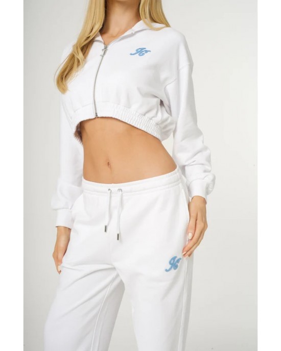 Juicy Couture White Kylian Cropped Loose Fit Retro Logo Ζακέτα Φόρμας