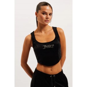 Juicy Couture Camina Classic Velour Diamante Corset Black Μπλούζα