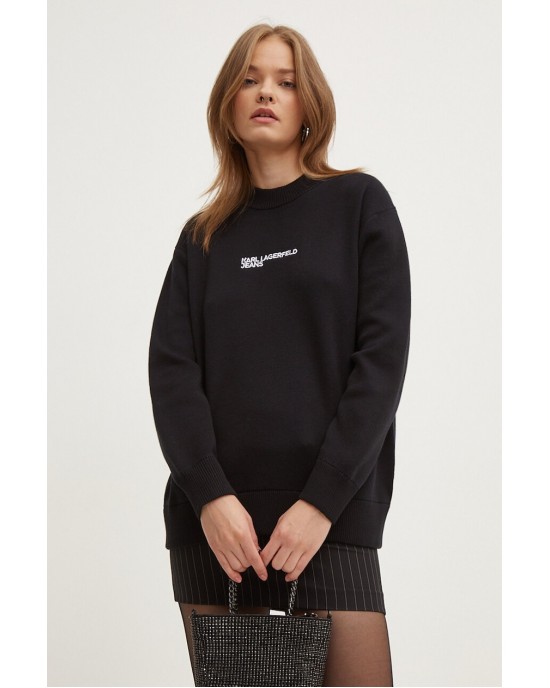 Karl Lagerfeld Relaxed Fit Logo Black Πουλόβερ