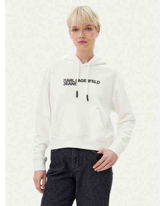 Karl Lagerfeld Logo White Φούτερ Με Κουκούλα Karl Lagerfeld Logo White Φούτερ Με Κουκούλα