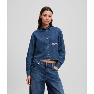 Karl Lagerfeld Boxy Denim Washed Dark Blue Πουκάμισο