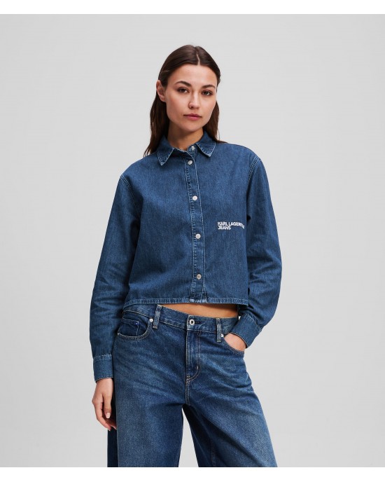 Karl Lagerfeld Boxy Denim Washed Dark Blue Πουκάμισο