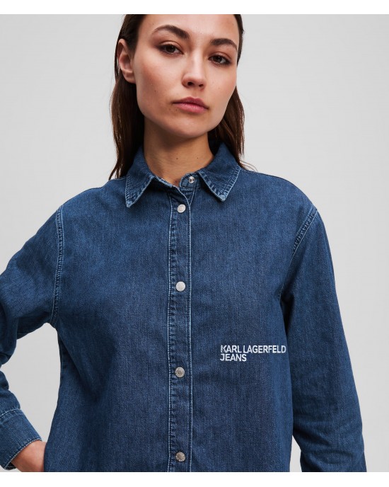 Karl Lagerfeld Boxy Denim Washed Dark Blue Πουκάμισο