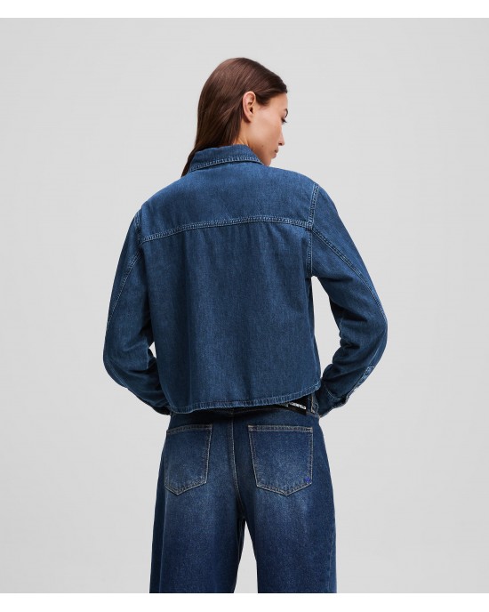 Karl Lagerfeld Boxy Denim Washed Dark Blue Πουκάμισο
