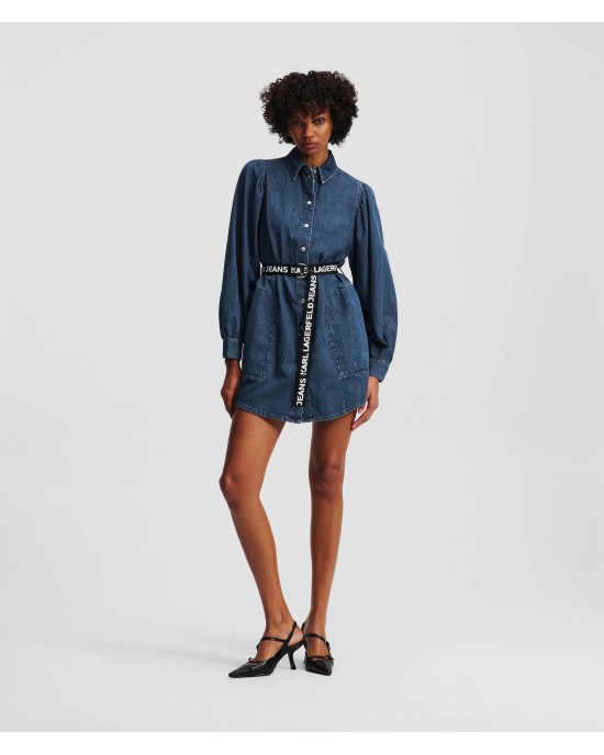 Karl Lagerfeld Puff-Sleeved Denim Washed Dark Blue Φόρεμα