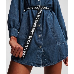 Karl Lagerfeld Puff-Sleeved Denim Washed Dark Blue Φόρεμα