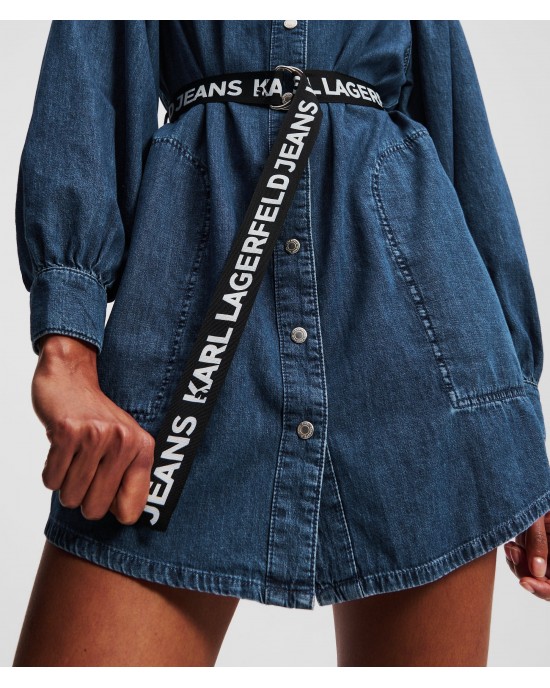 Karl Lagerfeld Puff-Sleeved Denim Washed Dark Blue Φόρεμα