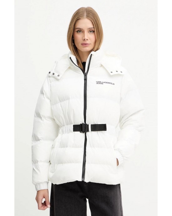 Karl Lagerfeld Belted Puffer White Μπουφάν