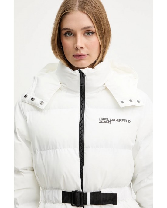 Karl Lagerfeld Belted Puffer White Μπουφάν