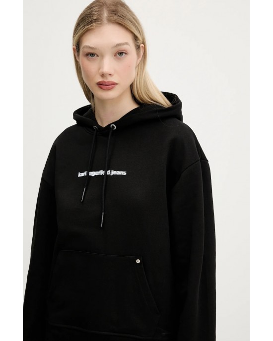 Karl Lagerfeld Relaxed Fit Flower Black Φούτερ Με Κουκούλα