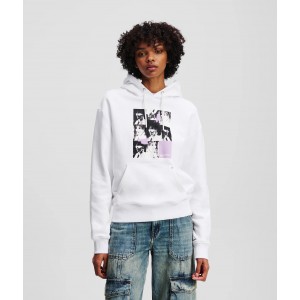 Karl Lagerfeld Karl Print White Φούτερ Με Κουκούλα
