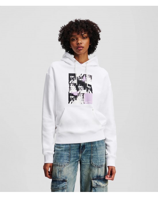 Karl Lagerfeld Karl Print White Φούτερ Με Κουκούλα
