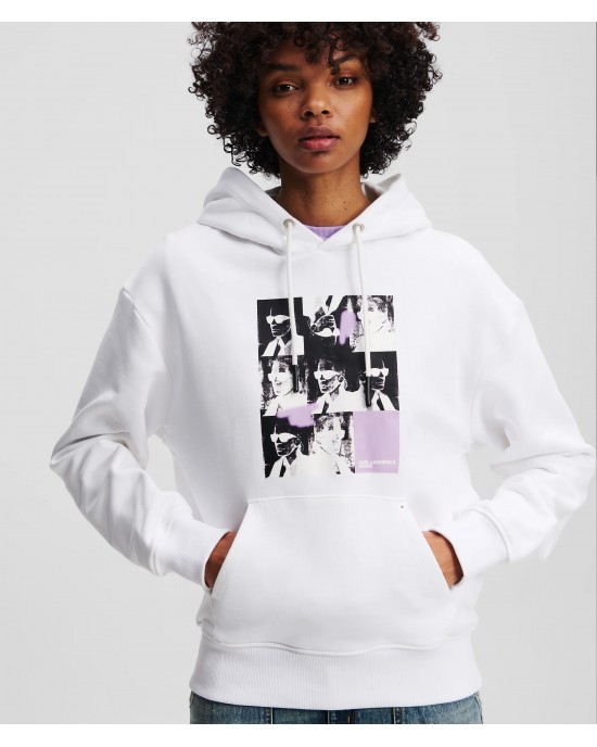Karl Lagerfeld Karl Print White Φούτερ Με Κουκούλα