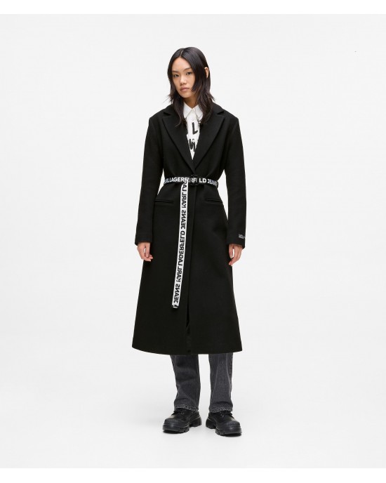 Karl Lagerfeld Logo Belted Black Παλτό