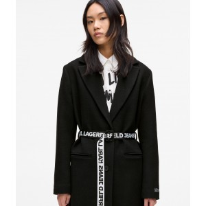 Karl Lagerfeld Logo Belted Black Παλτό