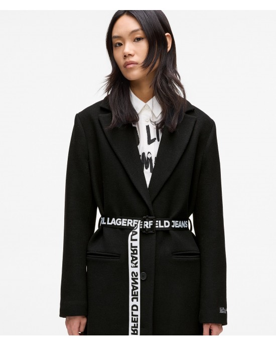 Karl Lagerfeld Logo Belted Black Παλτό