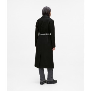 Karl Lagerfeld Logo Belted Black Παλτό